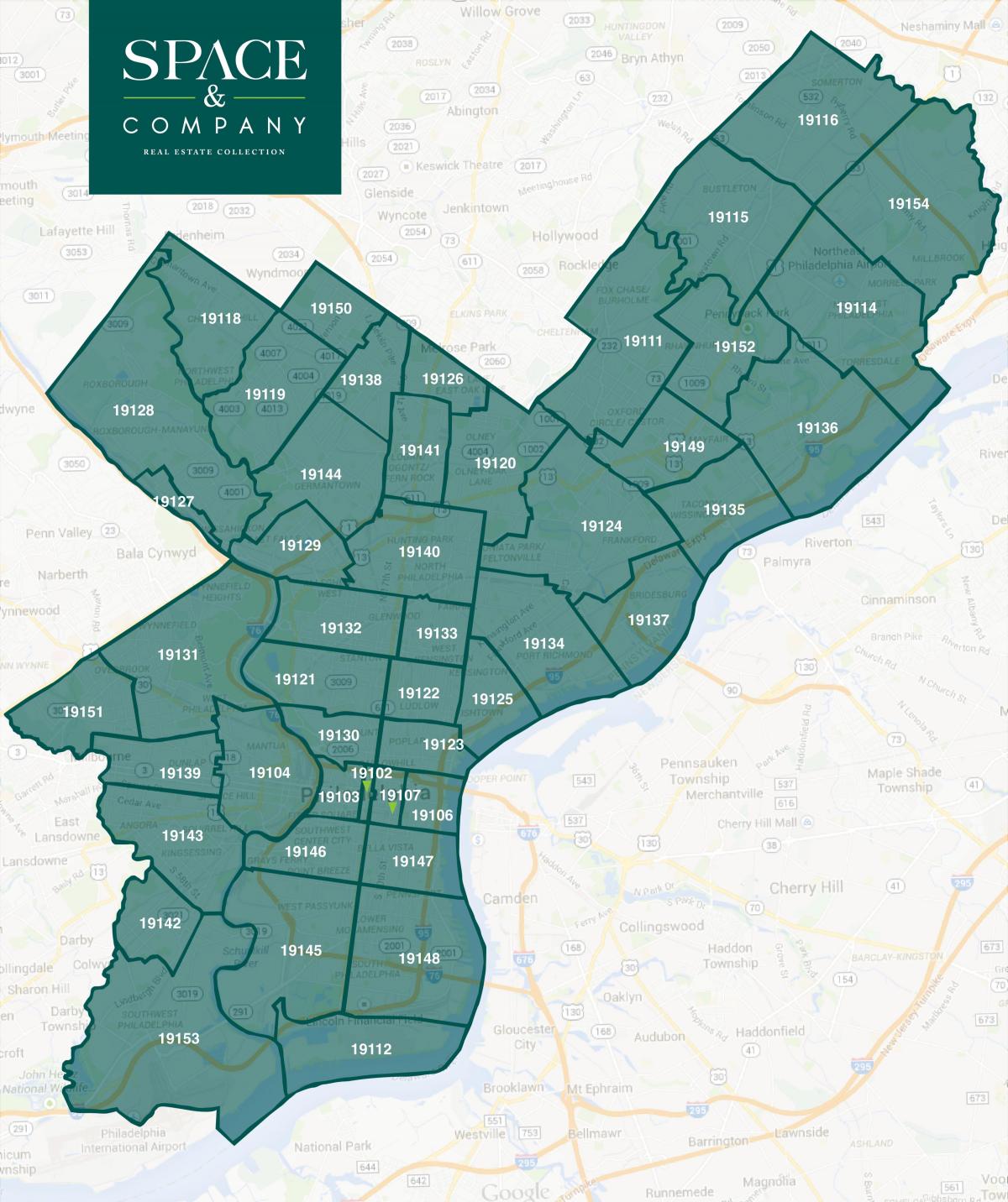 irányítószám térkép Philadelphia