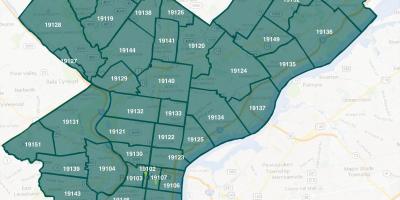 Térkép Philadelphia városrészek, illetve a zip-kódok